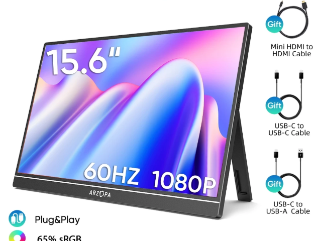 ARZOPA Portable Monitor A1- 15.6 FHD 1080P Ultra-Slim Portable Laptop Monitor with Kickstand