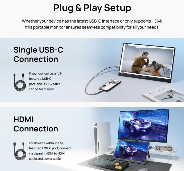 ARZOPA Portable Monitor A1- 15.6 FHD 1080P Ultra-Slim Portable Laptop Monitor with Kickstand